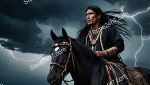 Stormy Sky Ride: Noble Native Warrior and Proud Steed