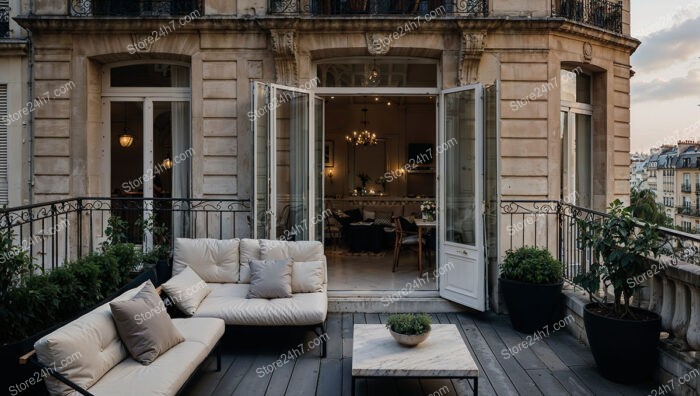 Stunning French Terrace with Elegant Furnishings and Views