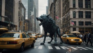 Symbolic Wolf of Wall Street Roars Amidst Urban Hustle