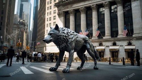 Symbolic Wolf of Wall Street Stands Proud Before Stock Exchange