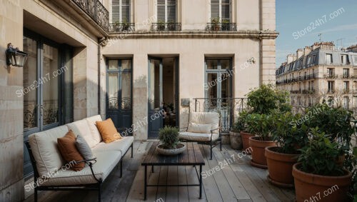 Terrace in Elegant French Apartment with Classic Architecture