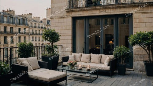 Terrace in Luxurious French Apartment with Stunning City Views