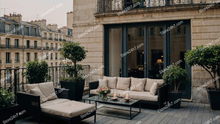 Terrace in Luxurious French Apartment with Stunning City Views