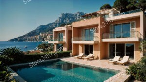 Terrace View of Monaco's Azure Mediterranean Coastline Serenity