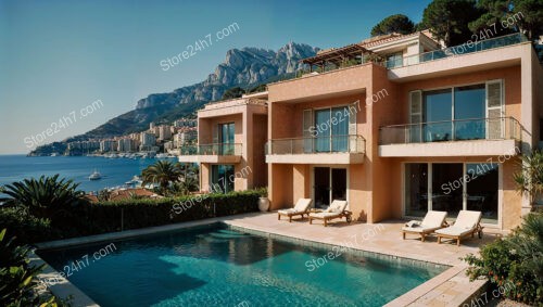 Terrace View of Monaco's Azure Mediterranean Coastline Serenity