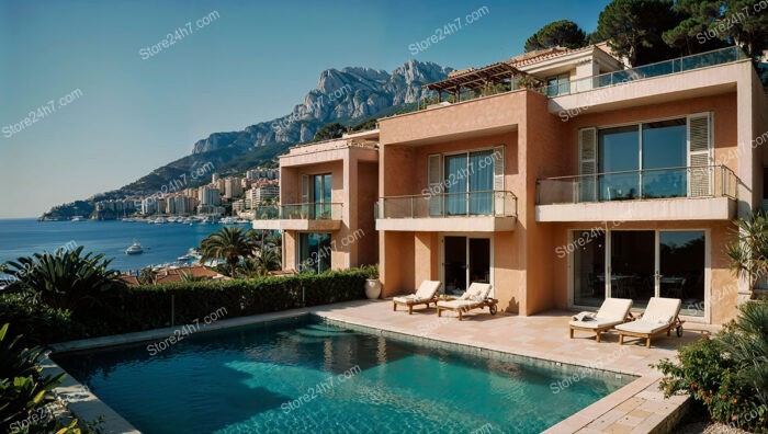 Terrace View of Monaco's Azure Mediterranean Coastline Serenity