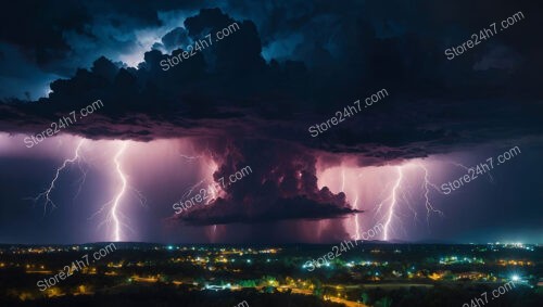 Thunderous Symphony: Lightning Strikes Across the Night Sky
