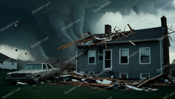 Tornado's Fury: House in the Path of Destruction