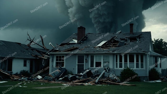 Tornado's Path: A House Caught in Nature's Wrath