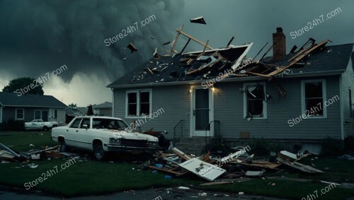 Tornado's Wrath: House and Car Caught in Storm's Path