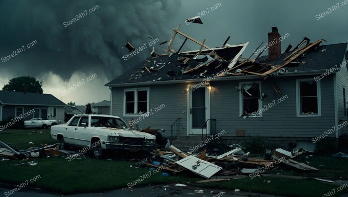 Tornado's Wrath: House and Car Caught in Storm's Path