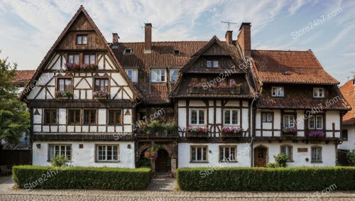 Traditional German Half-Timbered House with Decorative Flower Boxes
