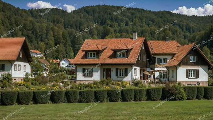 Traditional German Homes in Idyllic Forested Village Setting