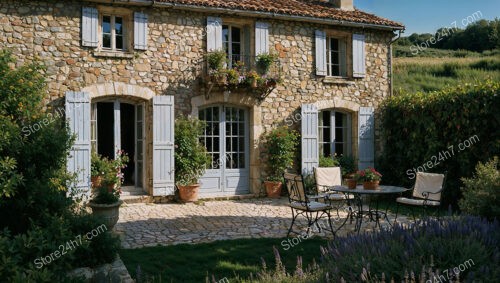 Traditional Stone House with Blue Shutters in Southern France