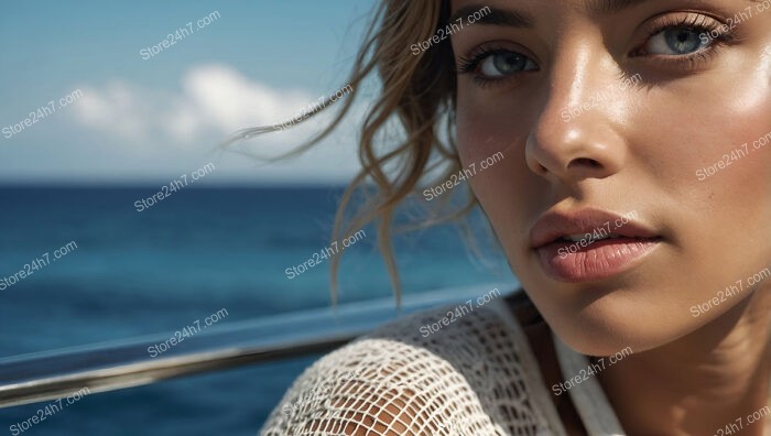 Tranquil Beauty: A Young Woman's Yacht Journey in Paradise