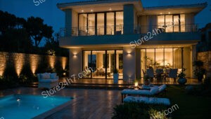 Villa with Pool: Luxurious Nighttime Ambiance Near Nice