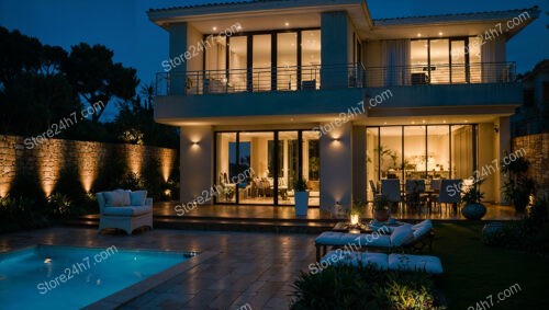 Villa with Pool: Luxurious Nighttime Ambiance Near Nice