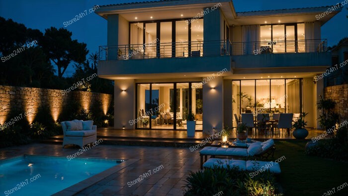 Villa with Pool: Luxurious Nighttime Ambiance Near Nice