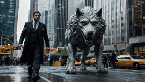 Wall Street's Fierce Sentinel: The Unwavering Wolf Amidst Skyscrapers