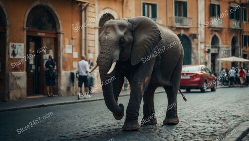 Wandering Elephant Brings Unexpected Delight to Roman Streetscape Charm