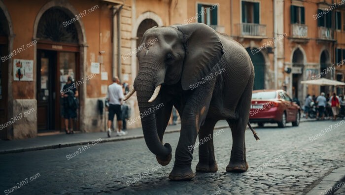 Wandering Elephant Brings Unexpected Delight to Roman Streetscape Charm