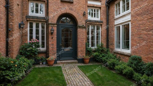 Welcoming Gothic Entryway with Arched Door and Windows