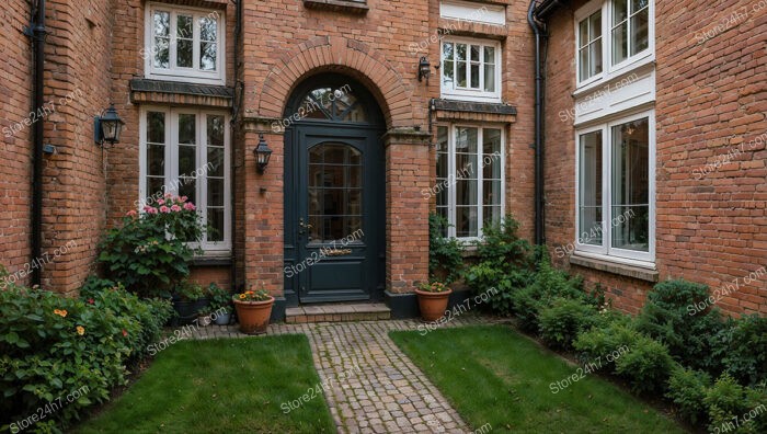 Welcoming Gothic Entryway with Arched Door and Windows