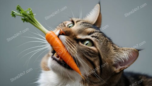 Whimsical Cat Munching on a Fresh and Crunchy Carrot