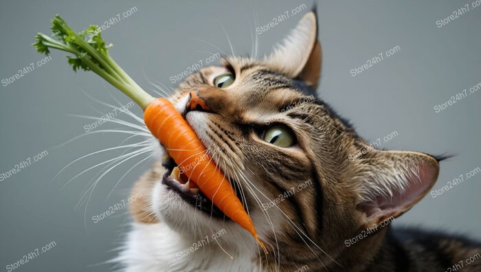 Whimsical Cat Munching on a Fresh and Crunchy Carrot