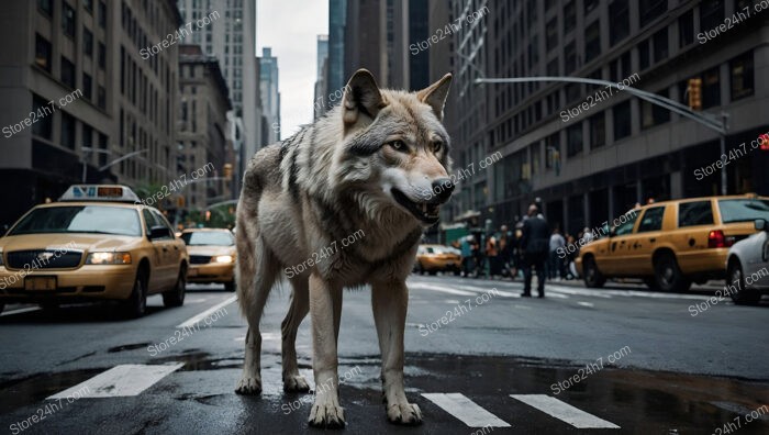 Wolf Prowls Amid Wall Street's Bustling Financial District