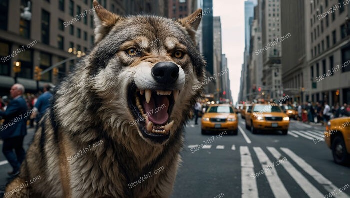 Wolf Snarls Amid Wall Street's Bustling Financial District