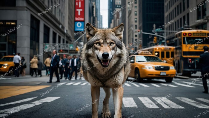 Wolf Strides Through Wall Street's Urban Hustle and Bustle