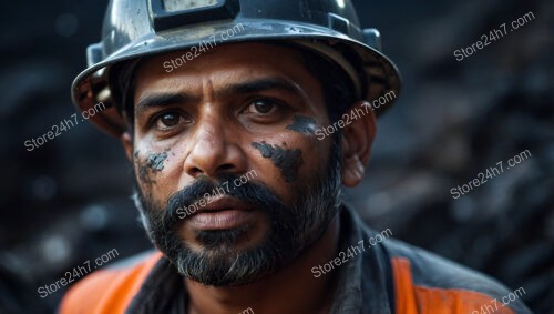 A Coal Miner’s Intense Gaze in Underground Darkness