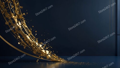 Abstract Art of Gold Fragments Against Blue Backdrop