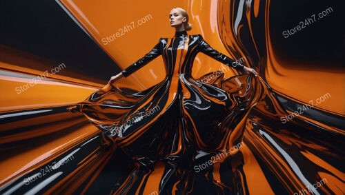 Abstract Elegance: Fluid Orange and Black Fashion Statement