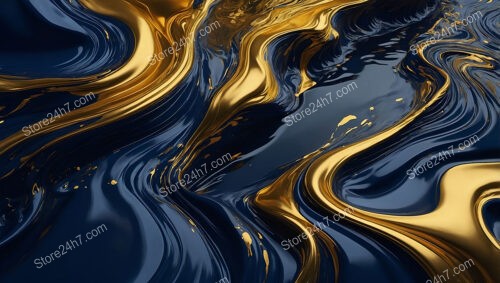 Abstract Golden Currents Flowing Through Midnight Blue Waters