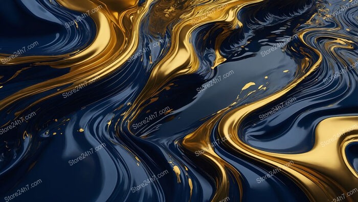 Abstract Golden Currents Flowing Through Midnight Blue Waters