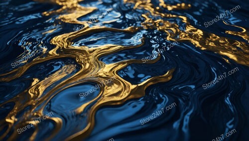 Abstract Golden Waves Against a Midnight Blue Canvas