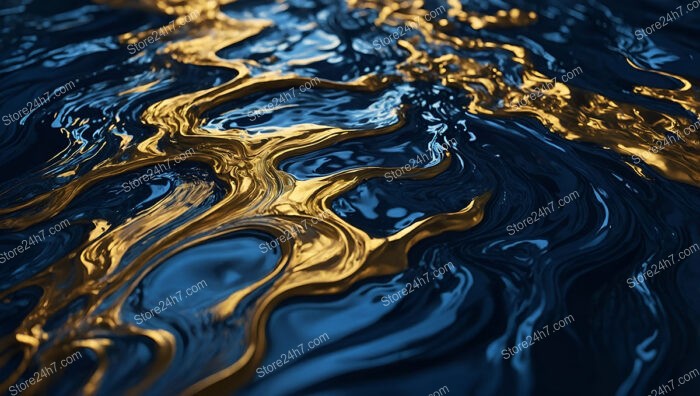 Abstract Golden Waves Against a Midnight Blue Canvas