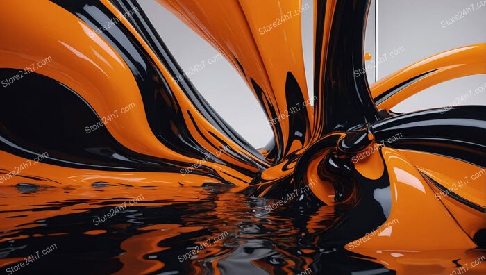 Abstract Orange and Black Fluid Sculpture