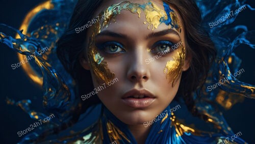 Artistic Fashion Portrait with Gold and Blue Paint