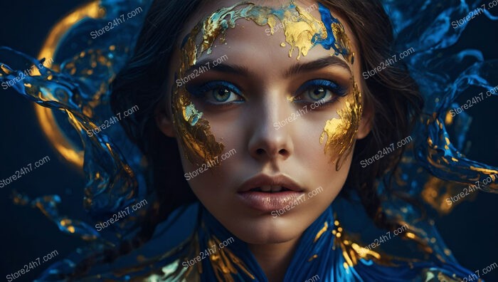 Artistic Fashion Portrait with Gold and Blue Paint