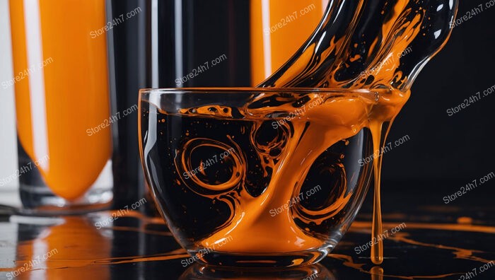 Artistic Fusion: Bold Orange and Black Fluid Dynamics