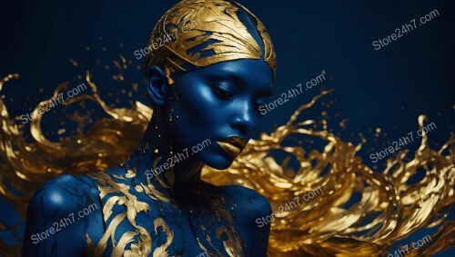 Artistic Model with Blue and Gold Body Paint