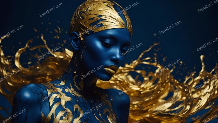 Artistic Model with Blue and Gold Body Paint