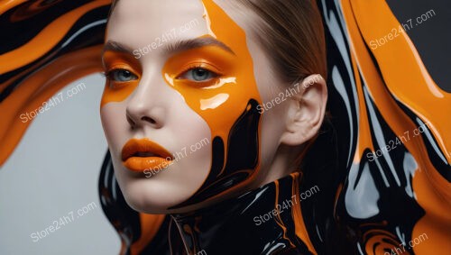 Avant-Garde Makeup Model with Dynamic Black and Orange Design