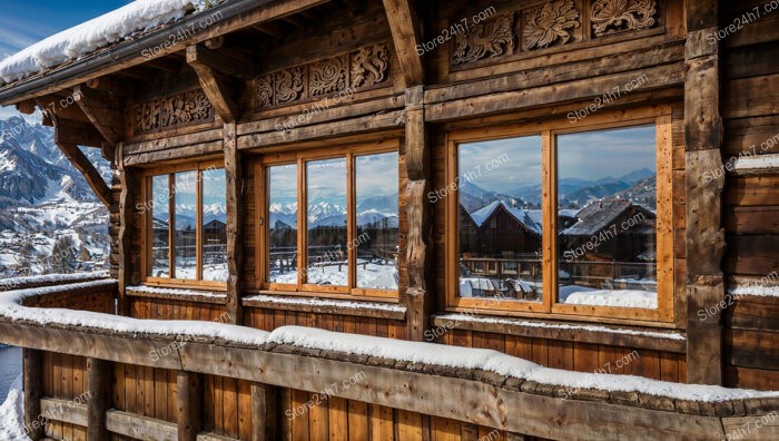 Bavarian Alpine Chalets with Carved Woodwork and Snowy Surroundings