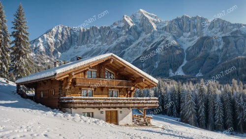 Bavarian Alps Chalet with Snow-Covered Roof and Scenic View