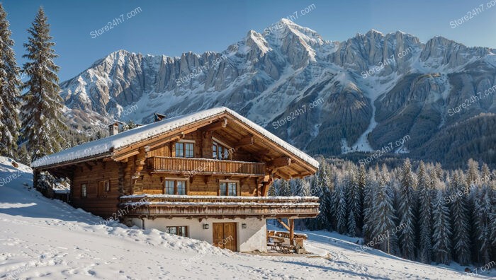 Bavarian Alps Chalet with Snow-Covered Roof and Scenic View