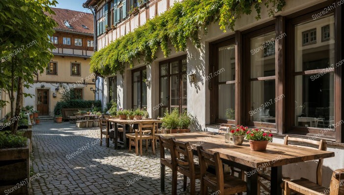 Bavarian Courtyard with Ivy-Covered Facade and Outdoor Seating